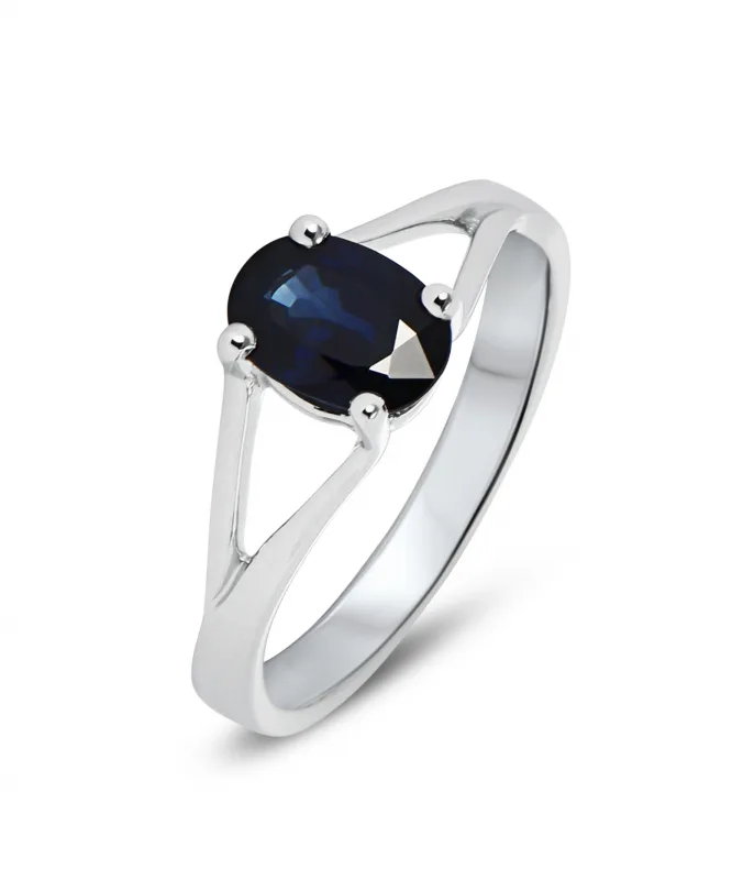 Bague Femme Saphir Ovale 8x6mm Or Blanc 750 - Taille 60